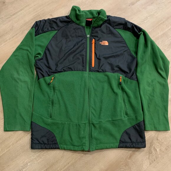 The North Face Men's Large L Green Grey Orange Full Zip Fleece Jacket Polartec - Picture 1 of 7